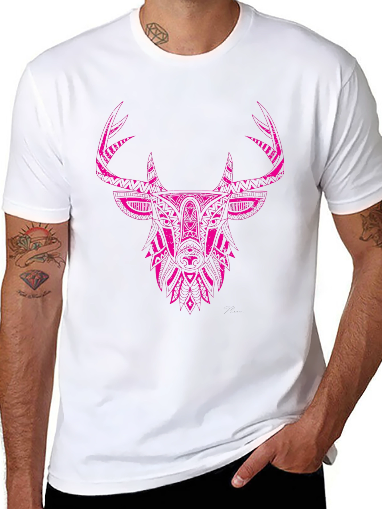 Black T-shirt with Tribal Deer Head Print