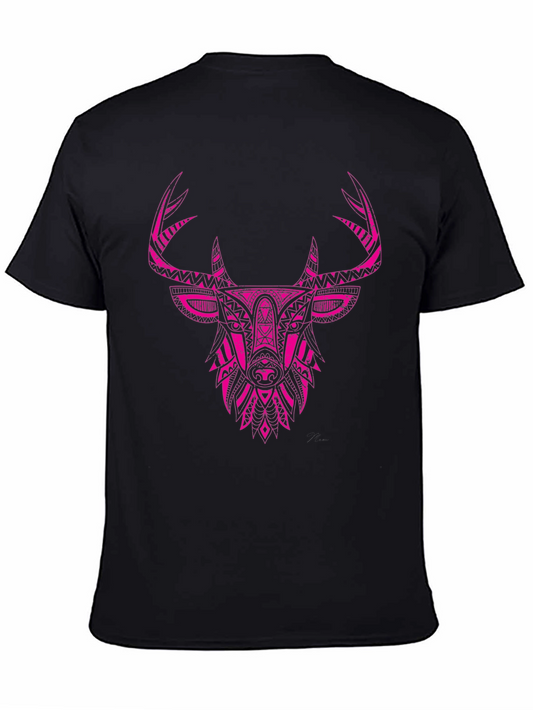 Black T-shirt with Tribal Deer Head Print