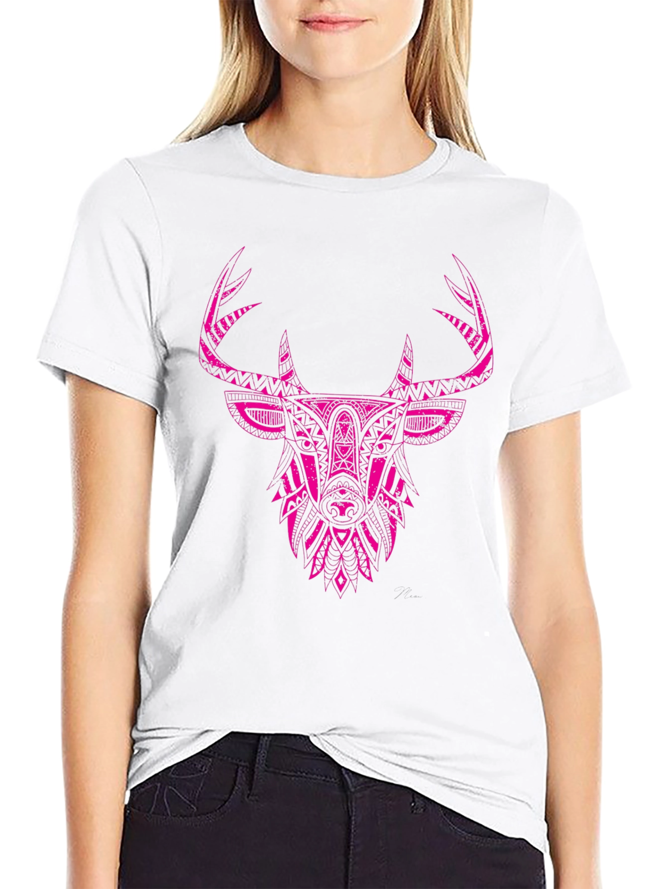 Black T-shirt with Tribal Deer Head Print