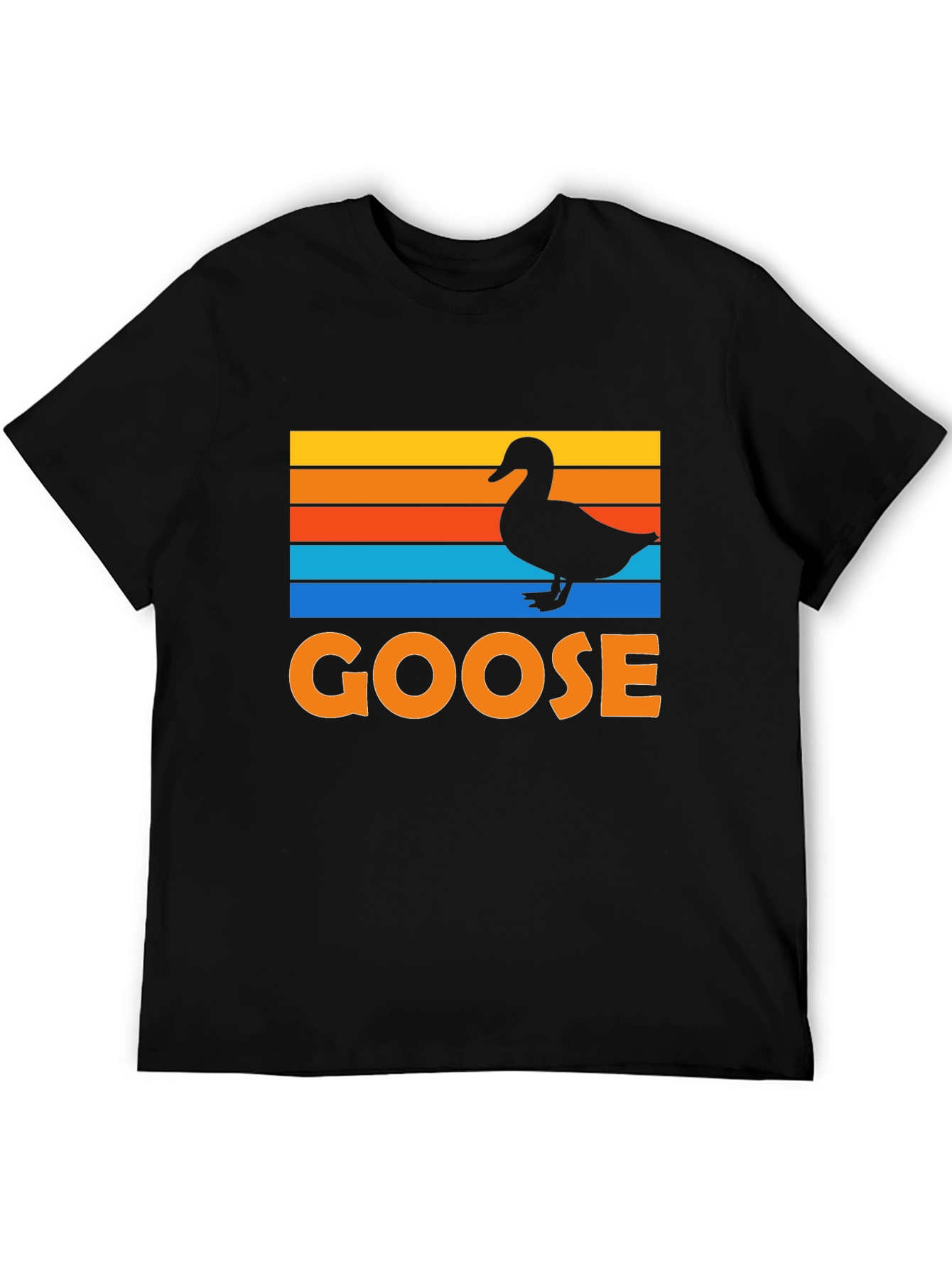 Goose Silhouette Retro Striped Graphic T-Shirt