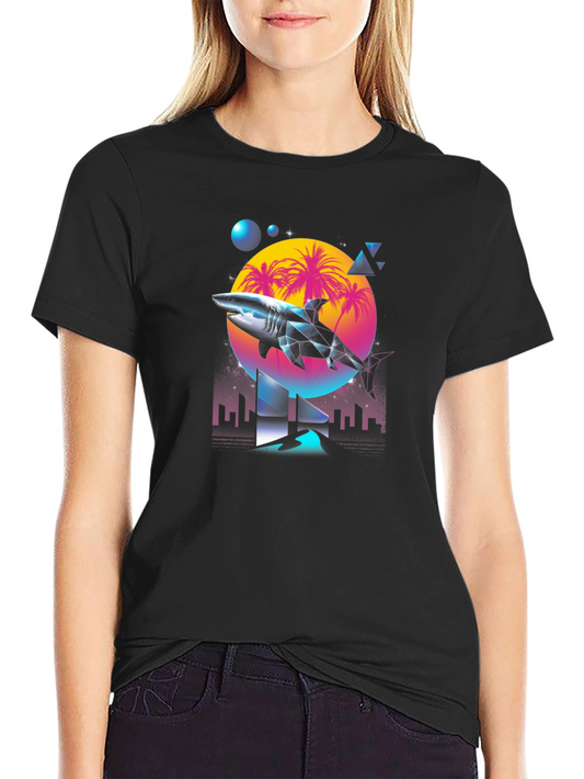 Synthwave Shark T-Shirt - Retro 80s Style