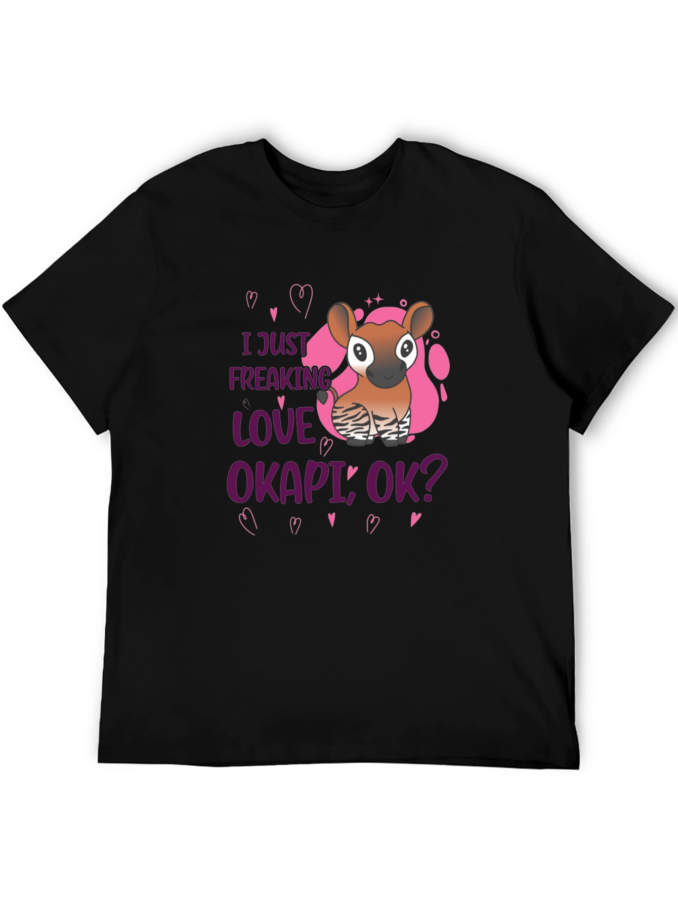 I Love Okapi Black T-Shirt Animal Lover Tee