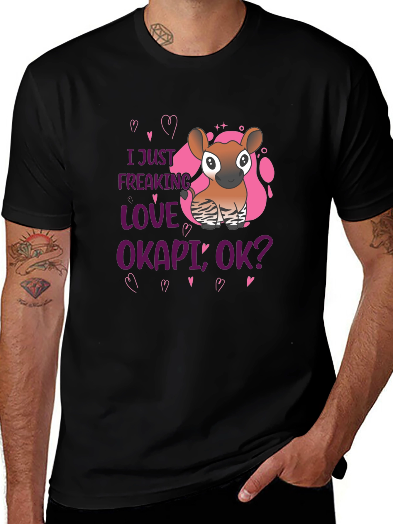 I Love Okapi Black T-Shirt Animal Lover Tee