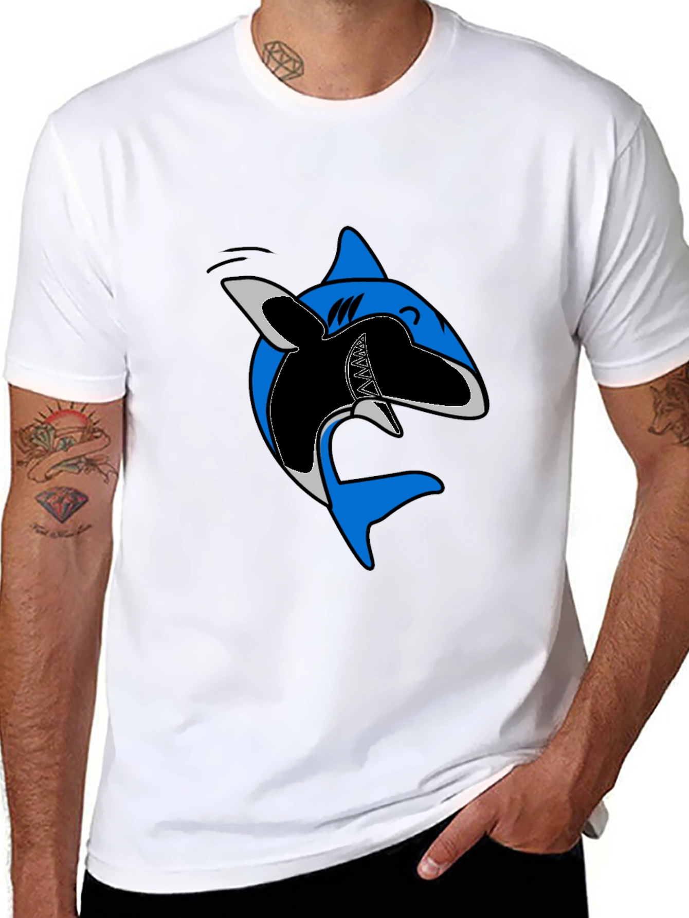 Cartoon Shark Graphic Tee - Casual Cotton T-Shirt