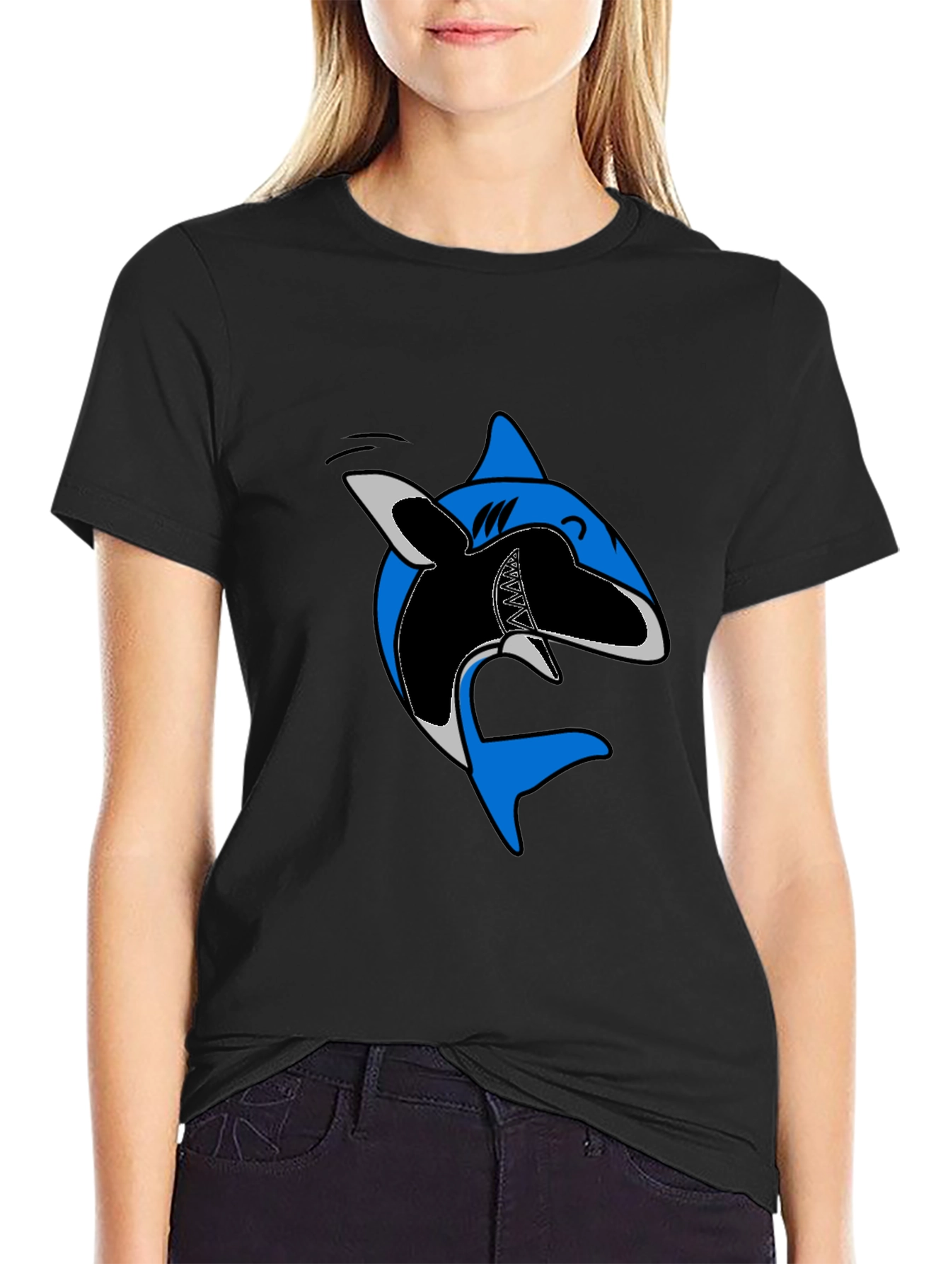 Cartoon Shark Graphic Tee - Casual Cotton T-Shirt