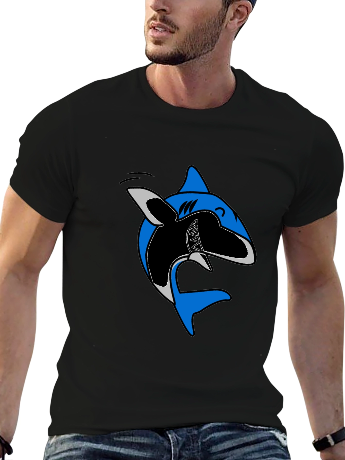 Cartoon Shark Graphic Tee - Casual Cotton T-Shirt