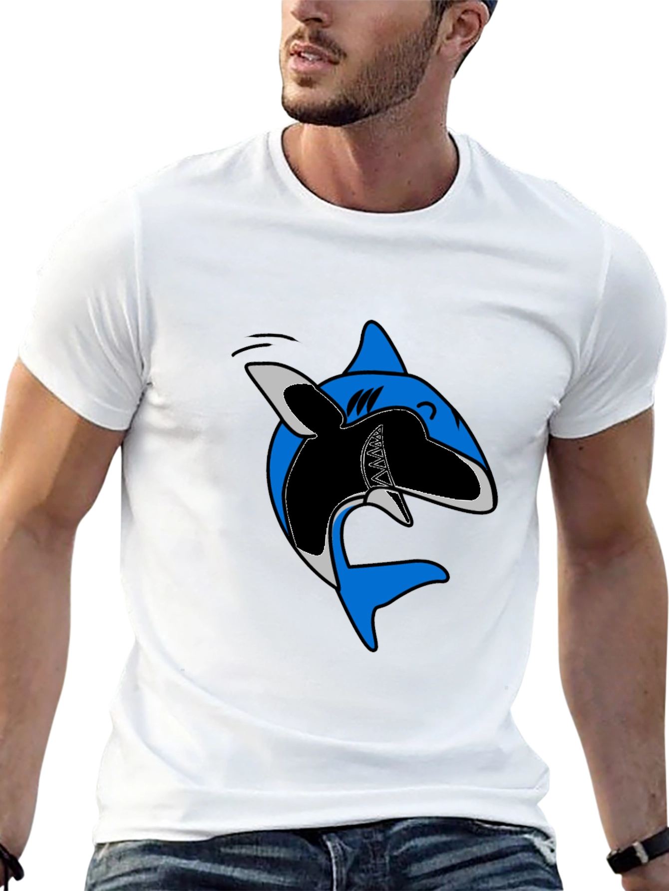 Cartoon Shark Graphic Tee - Casual Cotton T-Shirt
