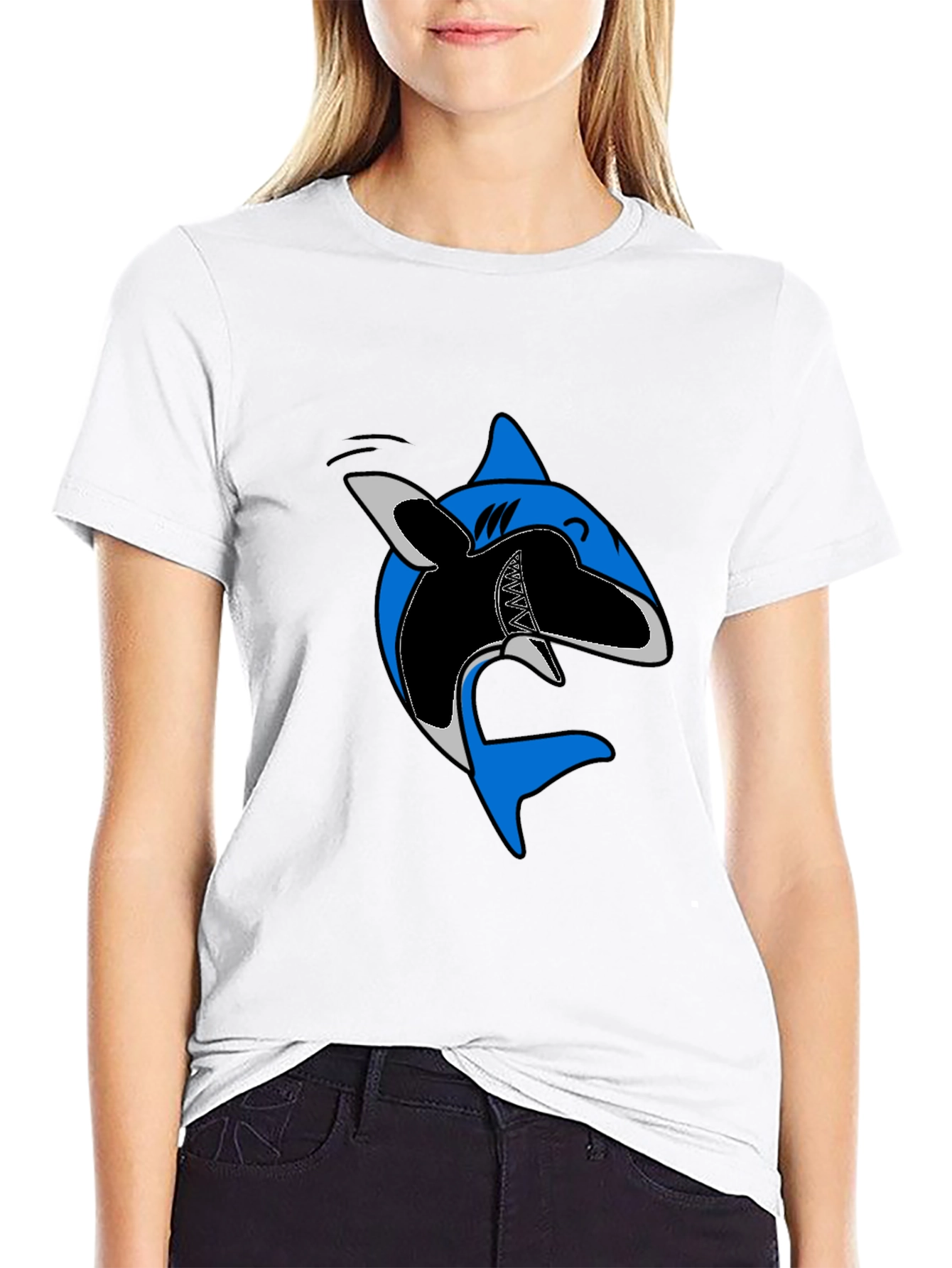 Cartoon Shark Graphic Tee - Casual Cotton T-Shirt