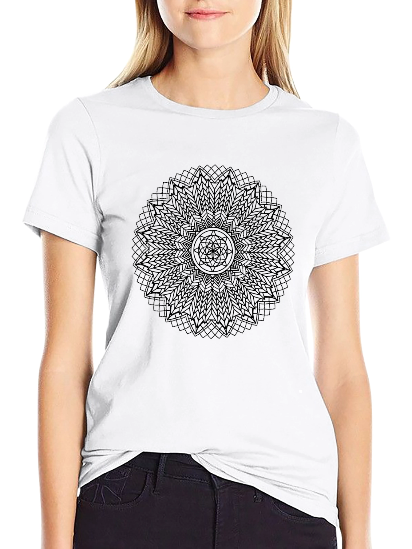 Black Mandala T-Shirt - Geometric Design