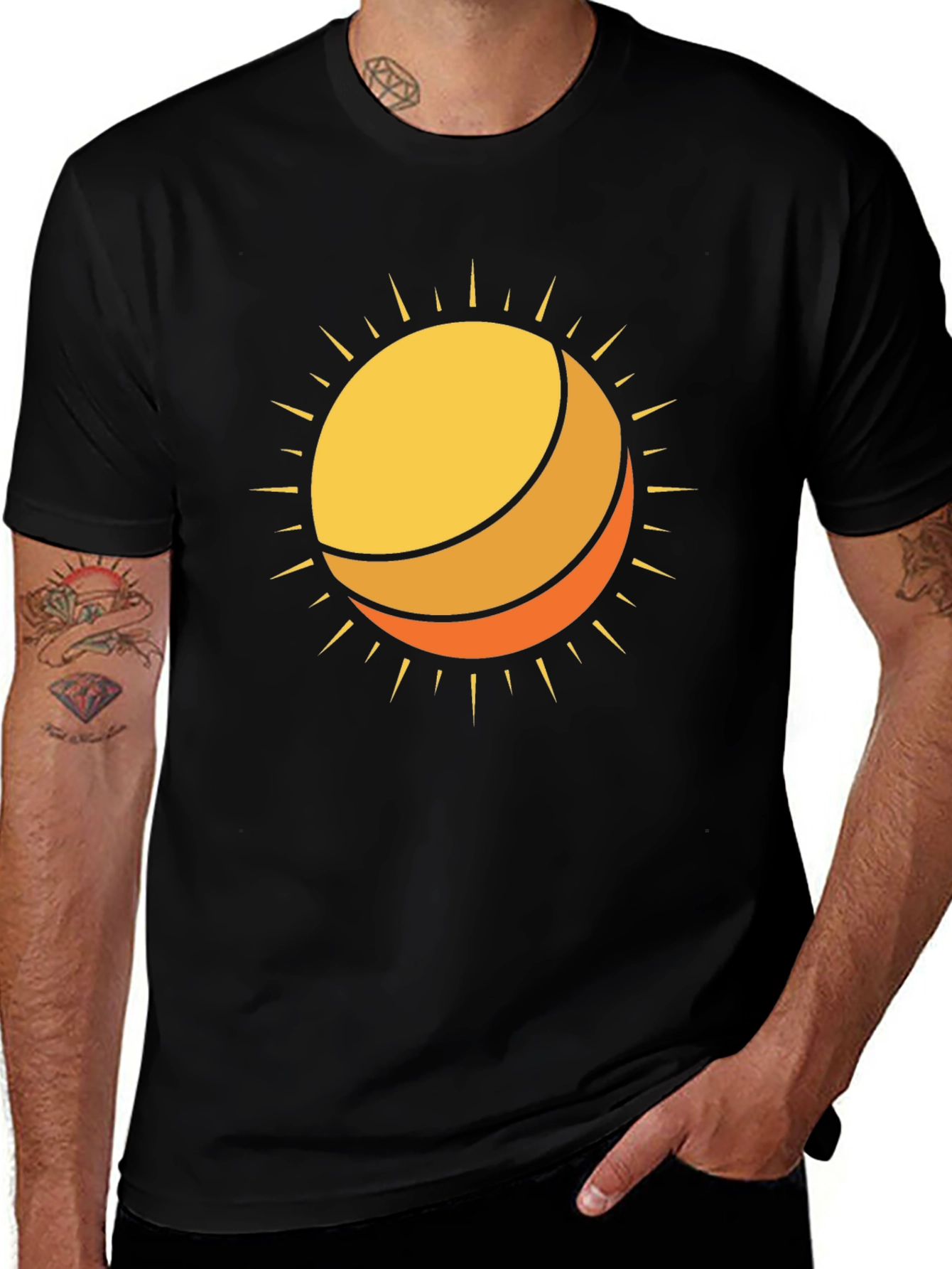 Sun Graphic Black Cotton T-Shirt
