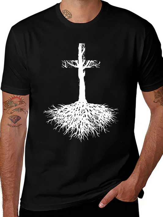 Cross Tree Roots Black T-Shirt - Graphic Tee