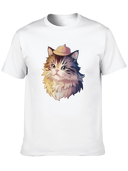Cat in Hat Graphic Tee - Cool Animal Shirt