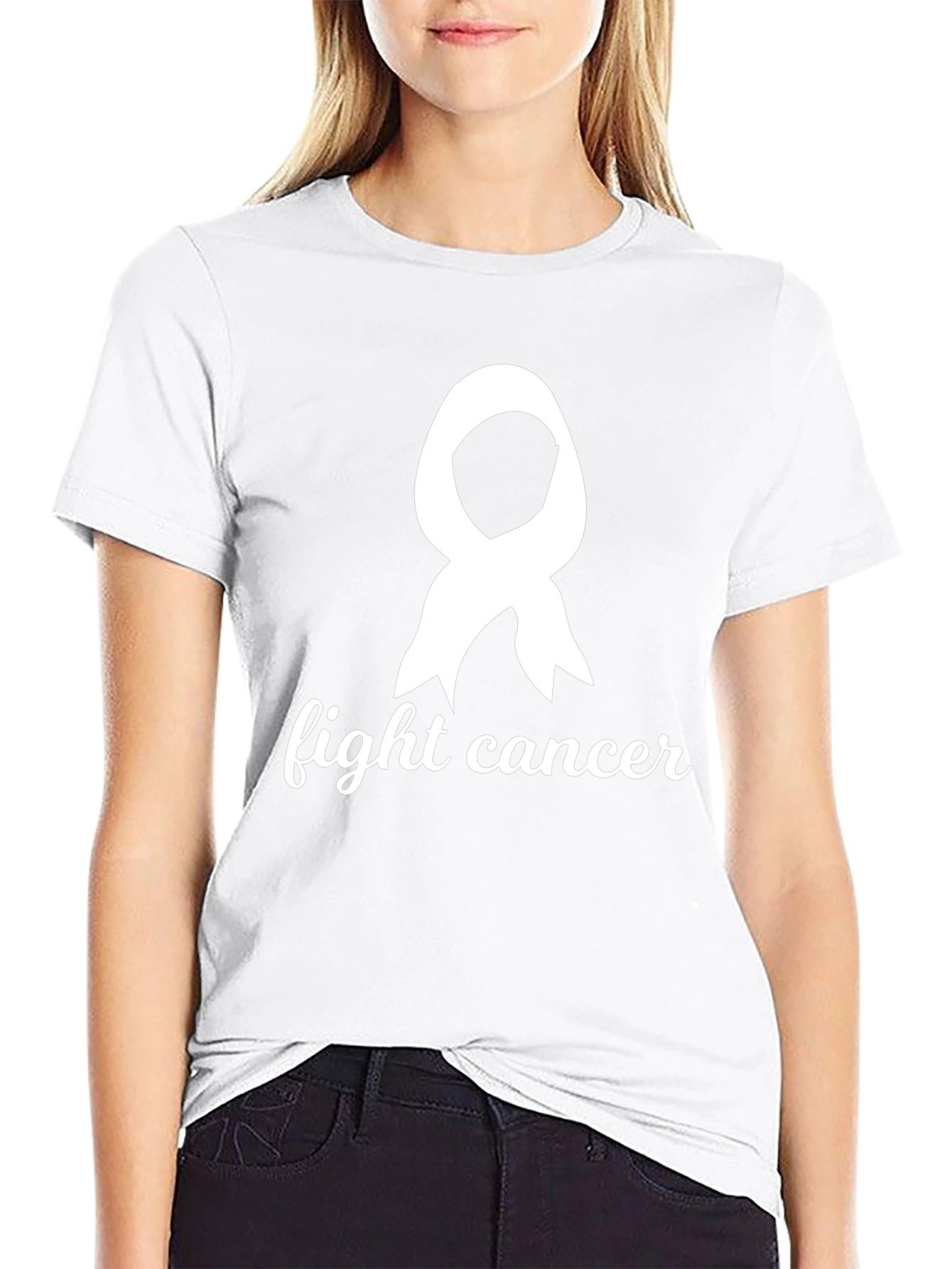 Fight Cancer Awareness Ribbon Graphic Tee - Black