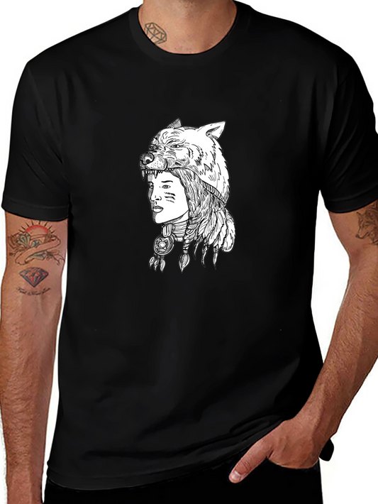 Native American Wolf Headdress Graphic Tee