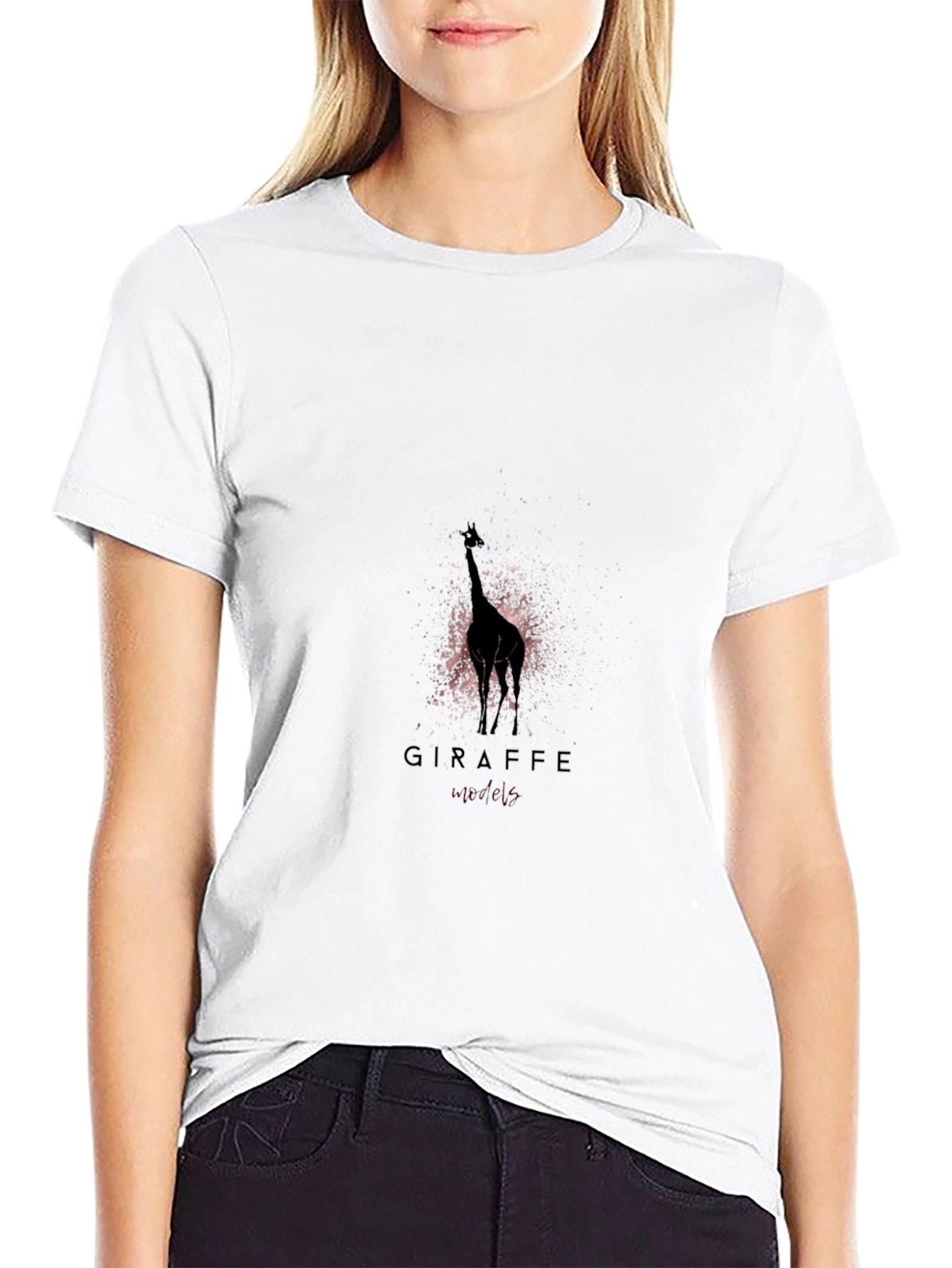 Giraffe Silhouette Graphic T-Shirt - Black