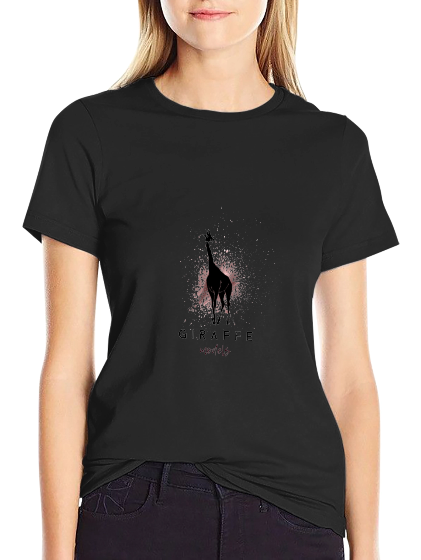 Giraffe Silhouette Graphic T-Shirt - Black