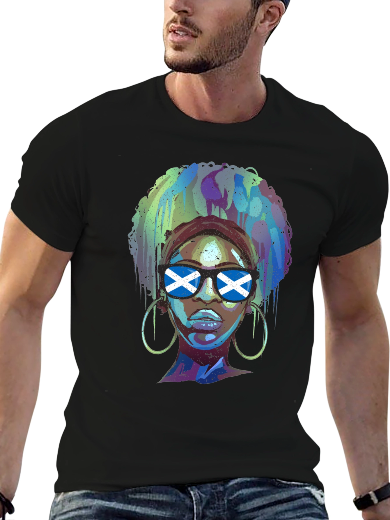 Scotland Flag Afro Girl Graphic T-Shirt