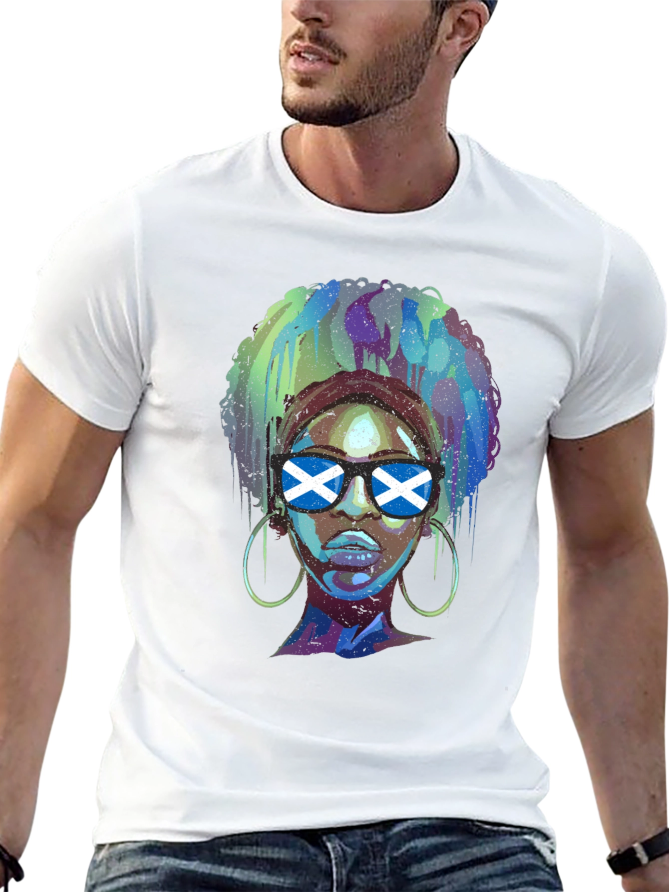 Scotland Flag Afro Girl Graphic T-Shirt
