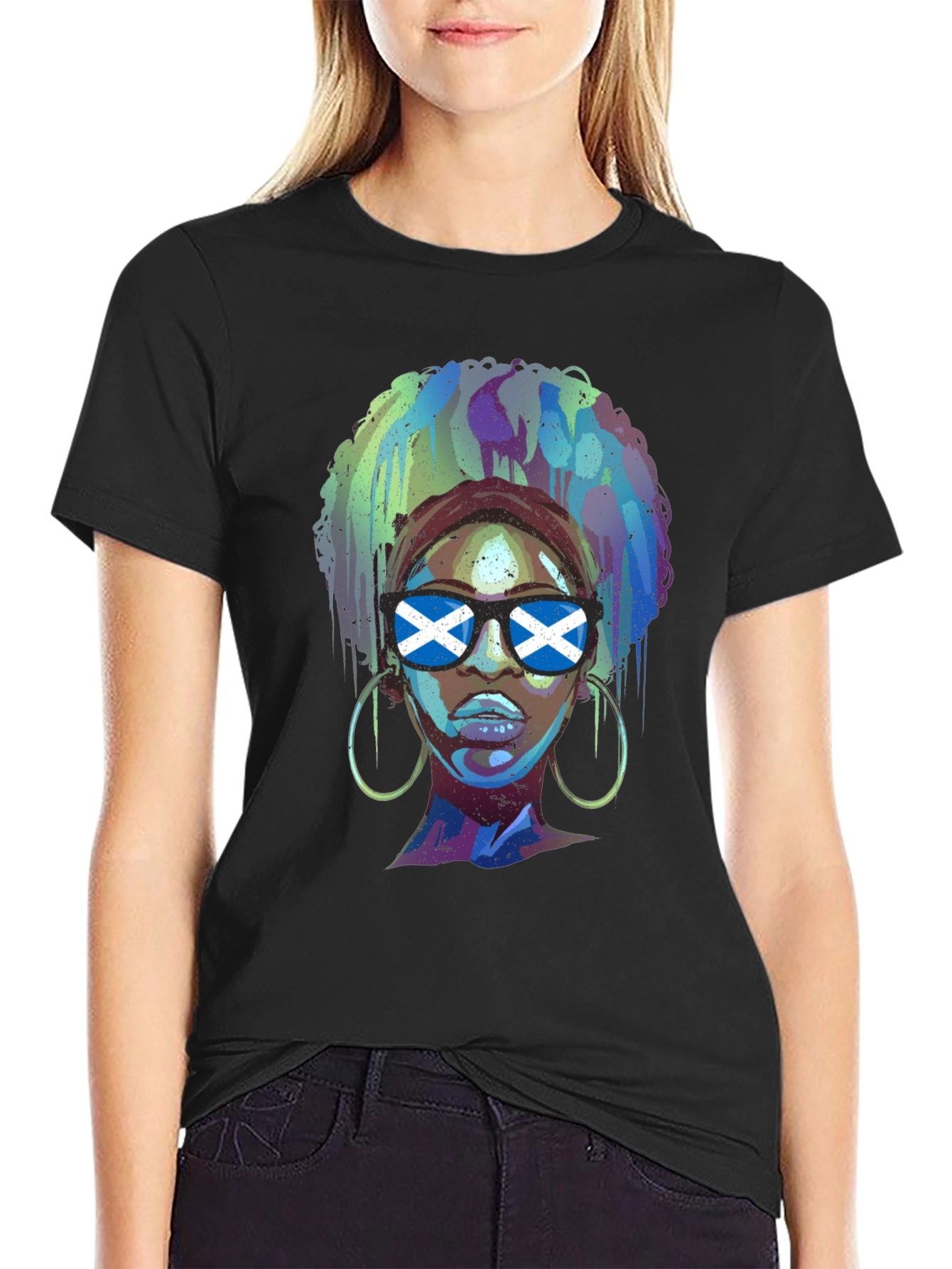 Scotland Flag Afro Girl Graphic T-Shirt