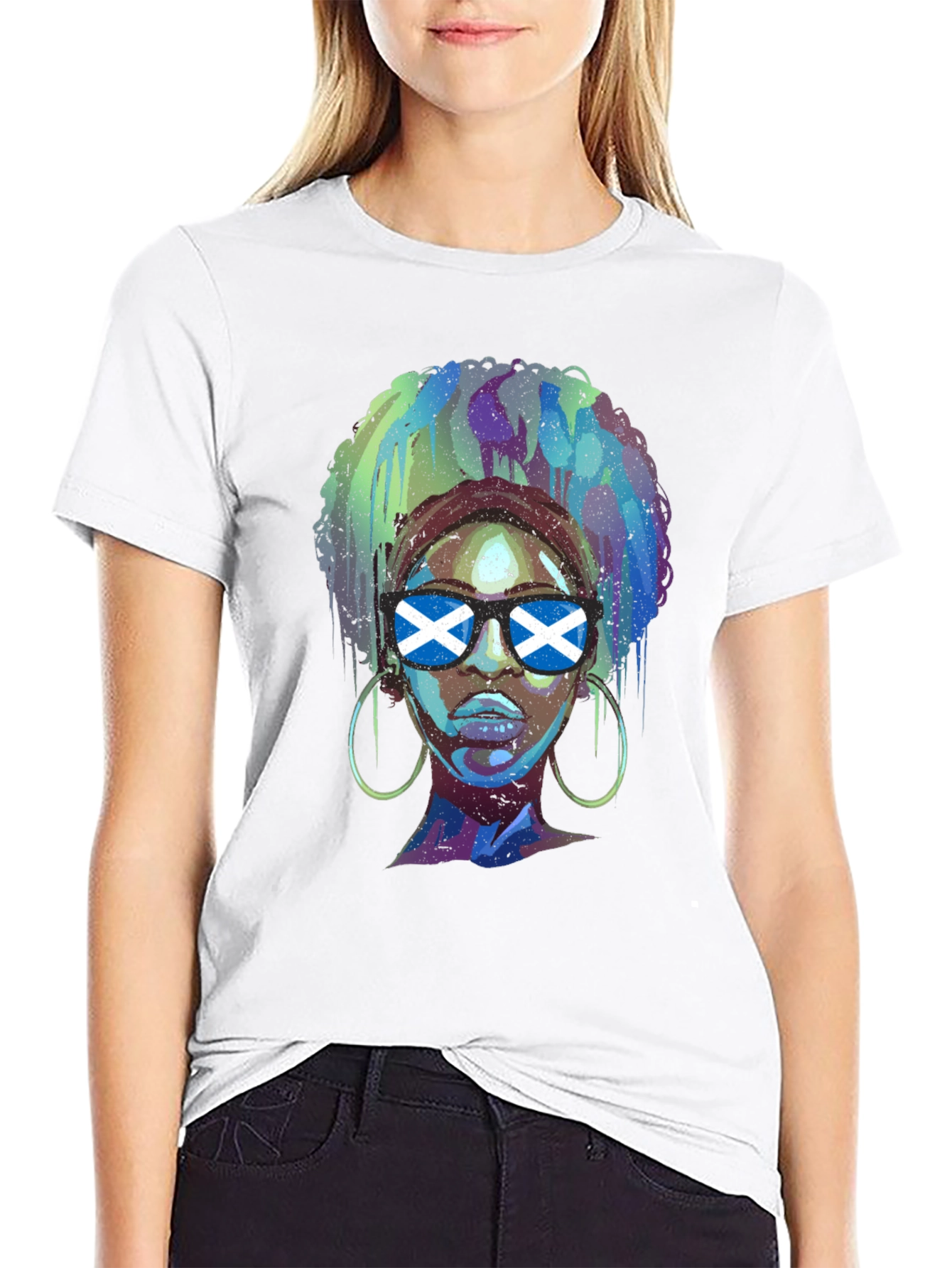 Scotland Flag Afro Girl Graphic T-Shirt