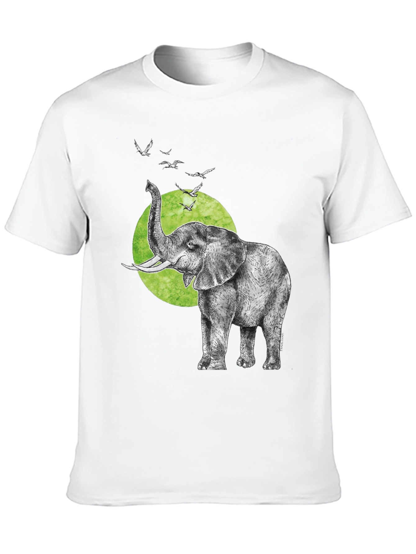 Elephant & Birds Graphic Tee - Black Cotton T-Shirt