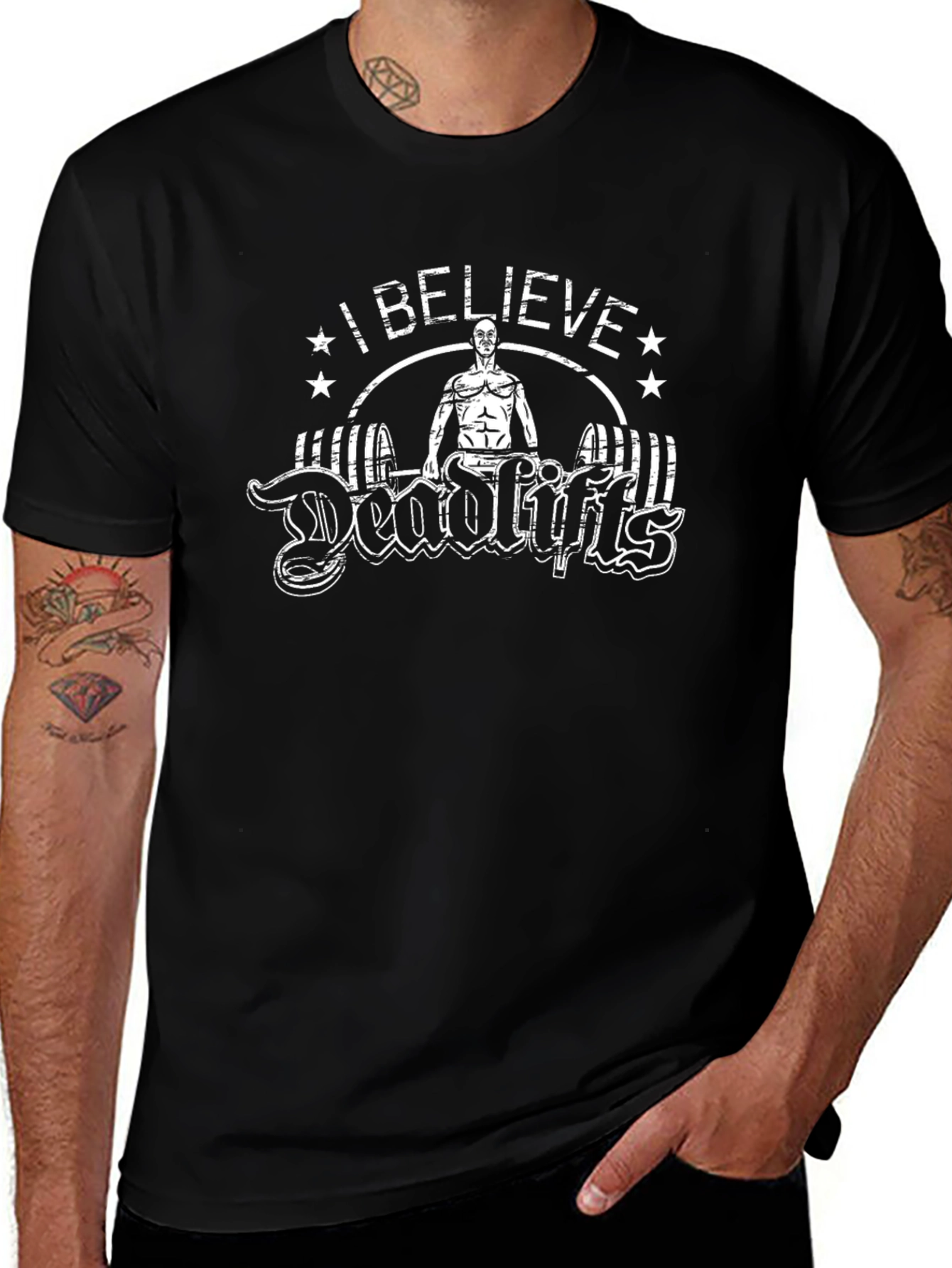 I Believe in Deadlifts Black Graphic Tee