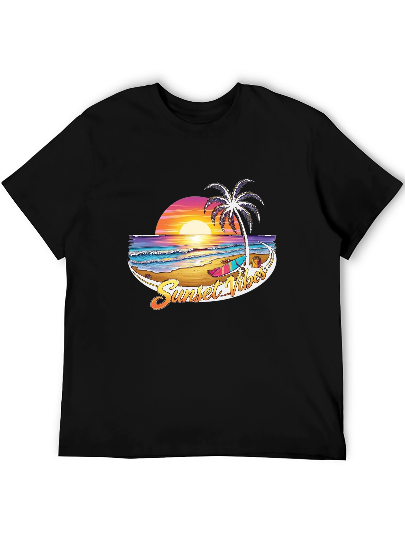Sunset Vibes Graphic T-Shirt - Beach Palm Tree Design