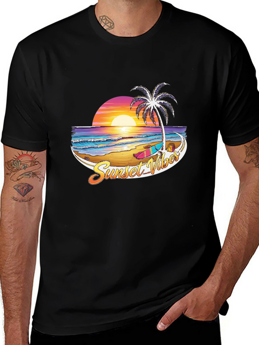 Sunset Vibes Graphic T-Shirt - Beach Palm Tree Design