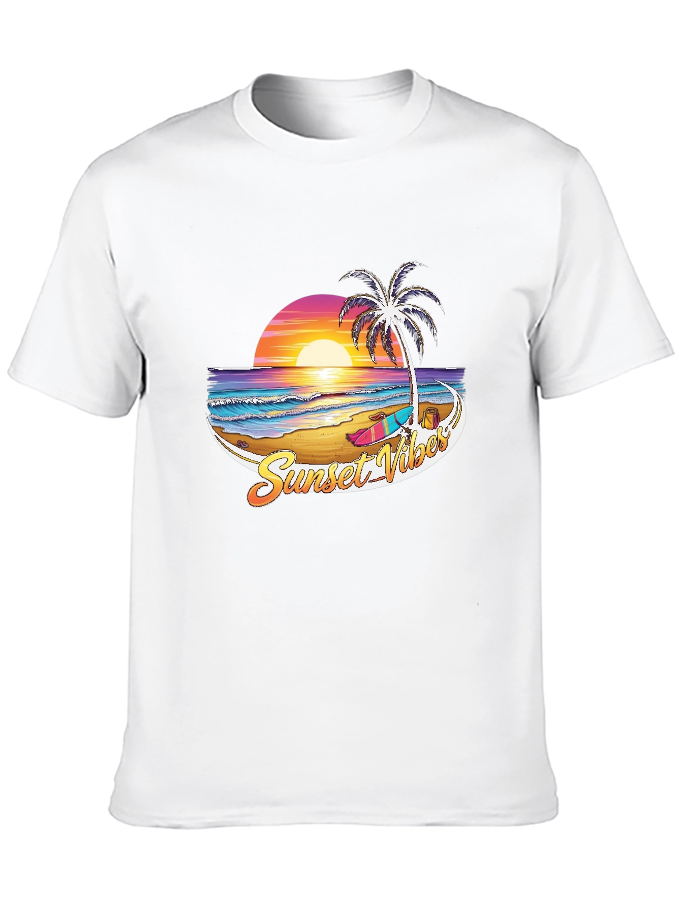 Sunset Vibes Graphic T-Shirt - Beach Palm Tree Design