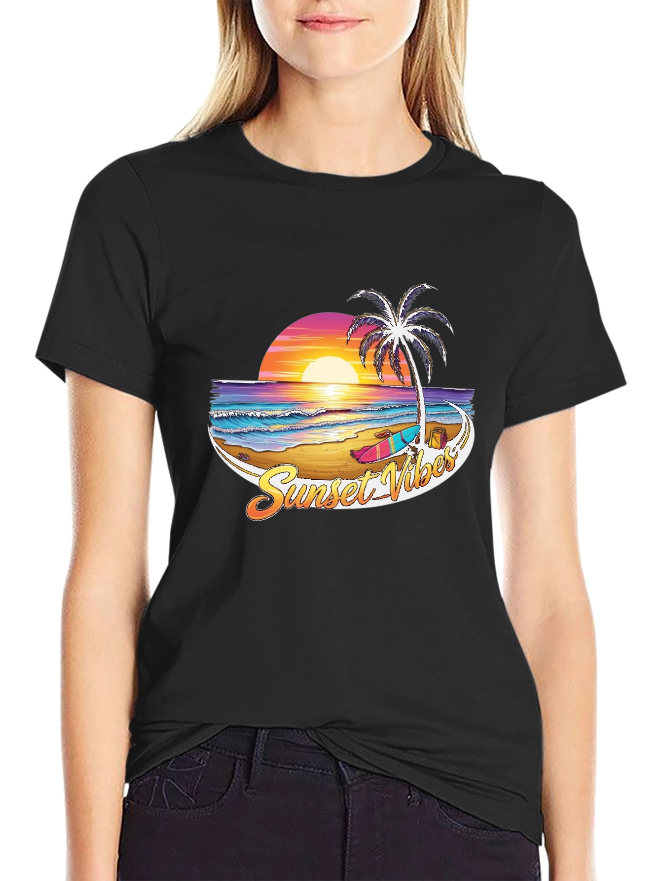 Sunset Vibes Graphic T-Shirt - Beach Palm Tree Design