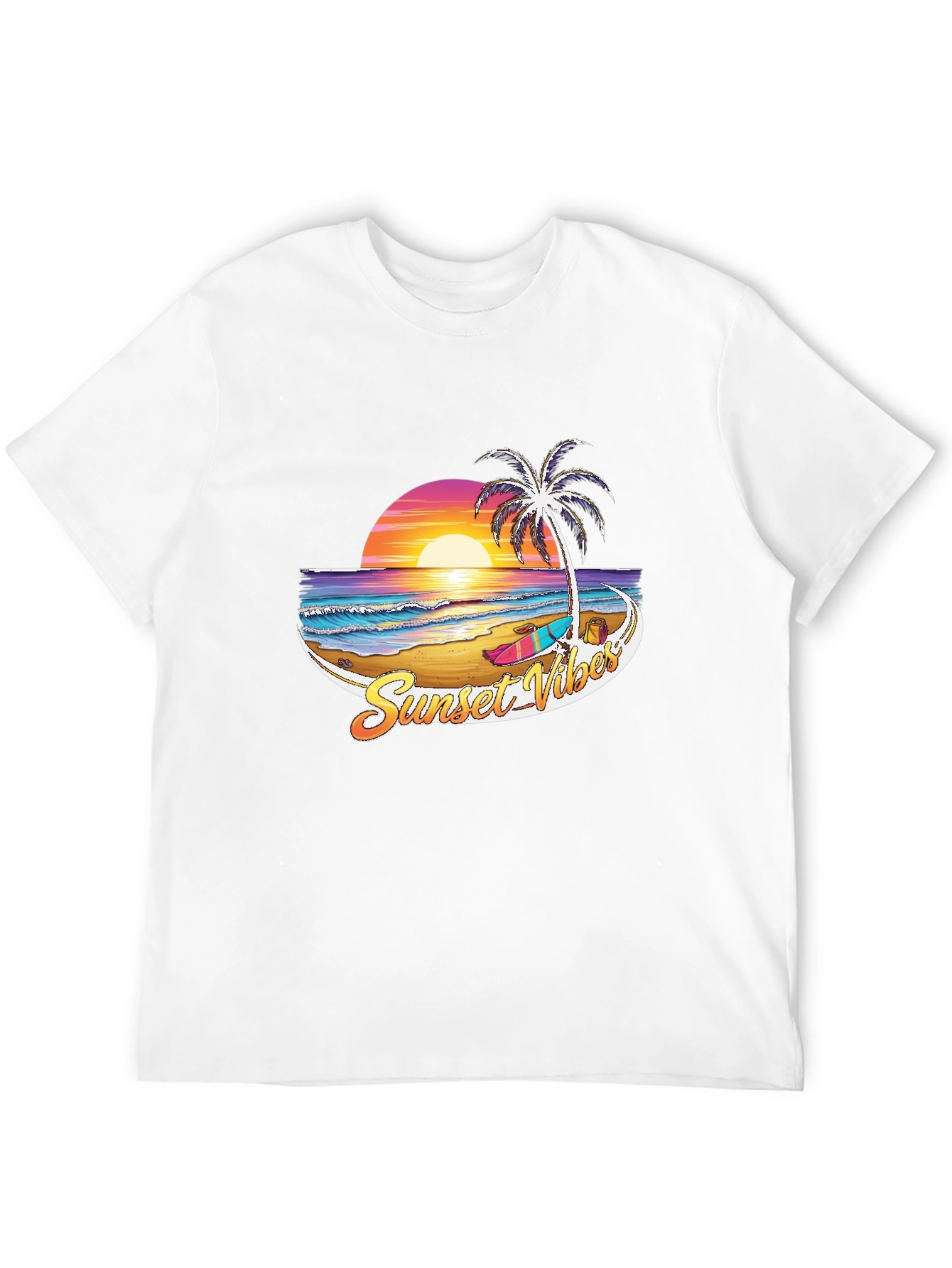 Sunset Vibes Graphic T-Shirt - Beach Palm Tree Design