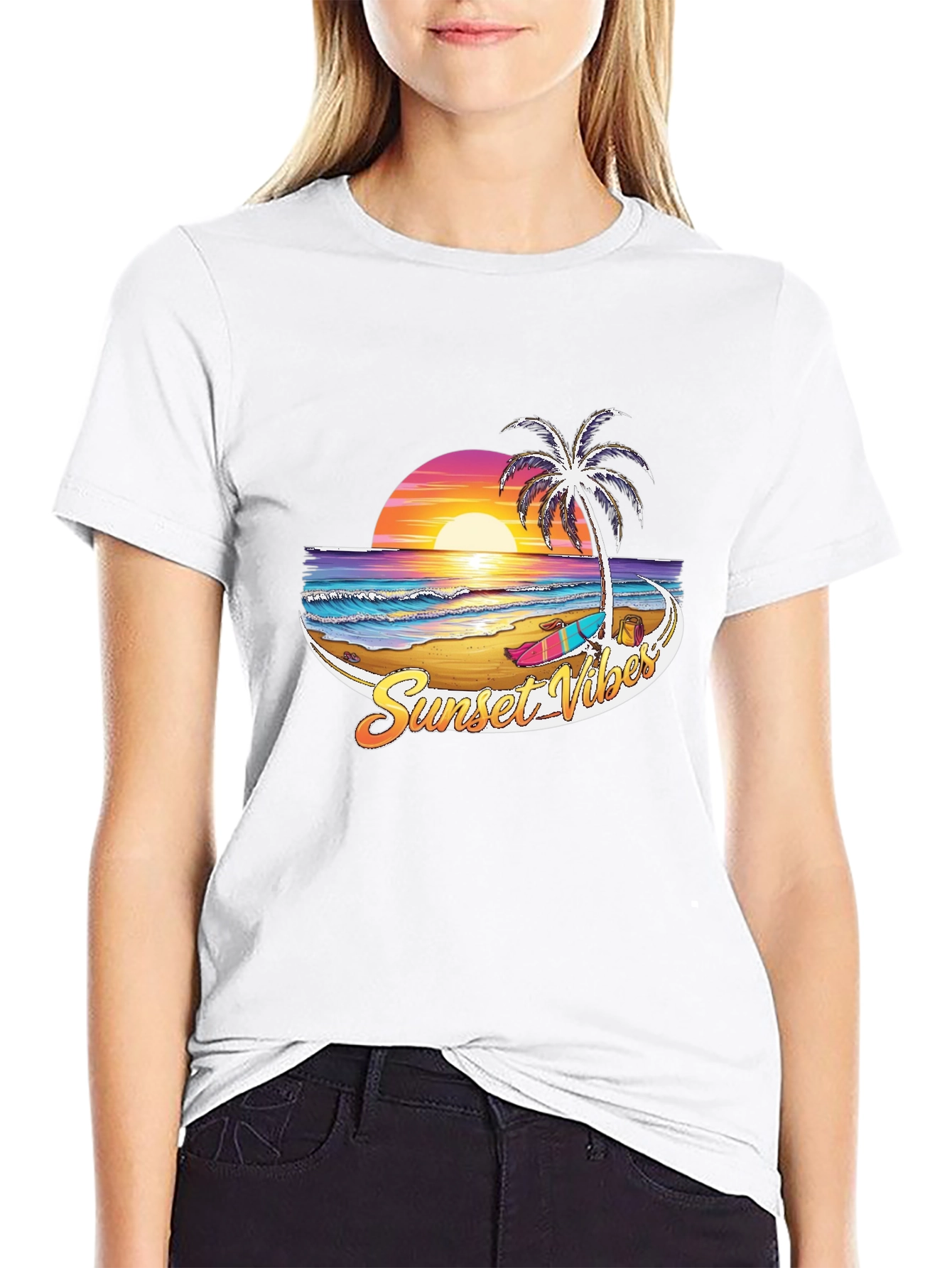 Sunset Vibes Graphic T-Shirt - Beach Palm Tree Design