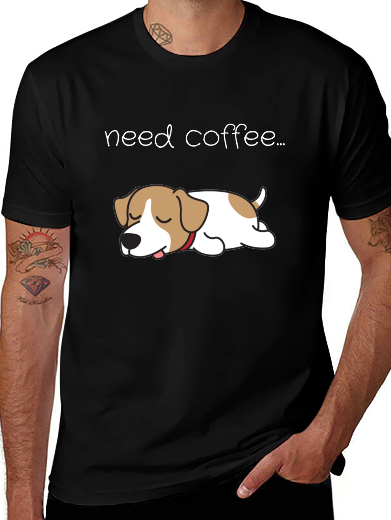 Need Coffee Dog T-Shirt - Cute Lazy Puppy Tee