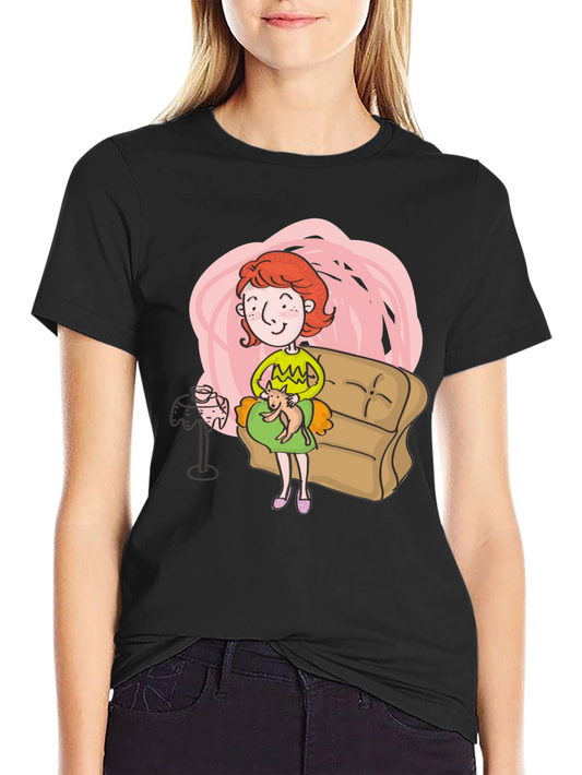 Cartoon Graphic Tee - Relaxing with Dog