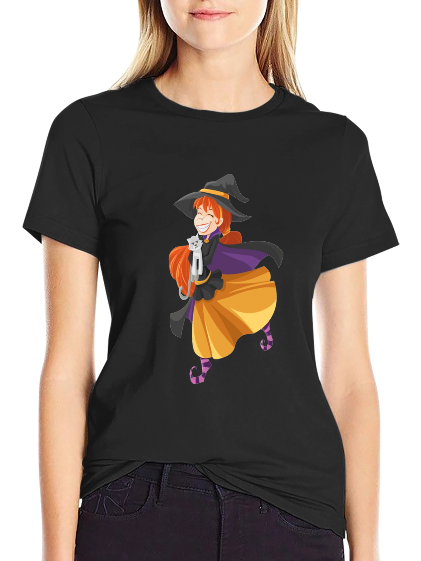 Whimsical Witch & Cat Graphic Tee