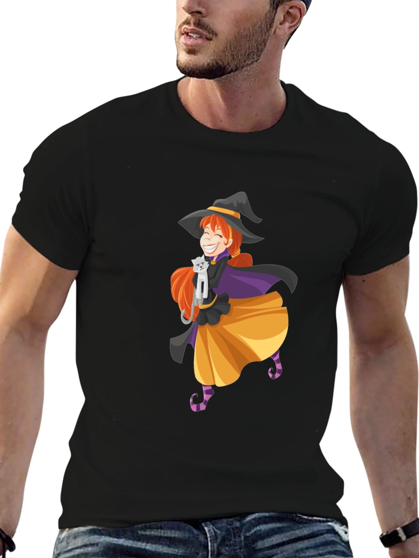 Whimsical Witch & Cat Graphic Tee