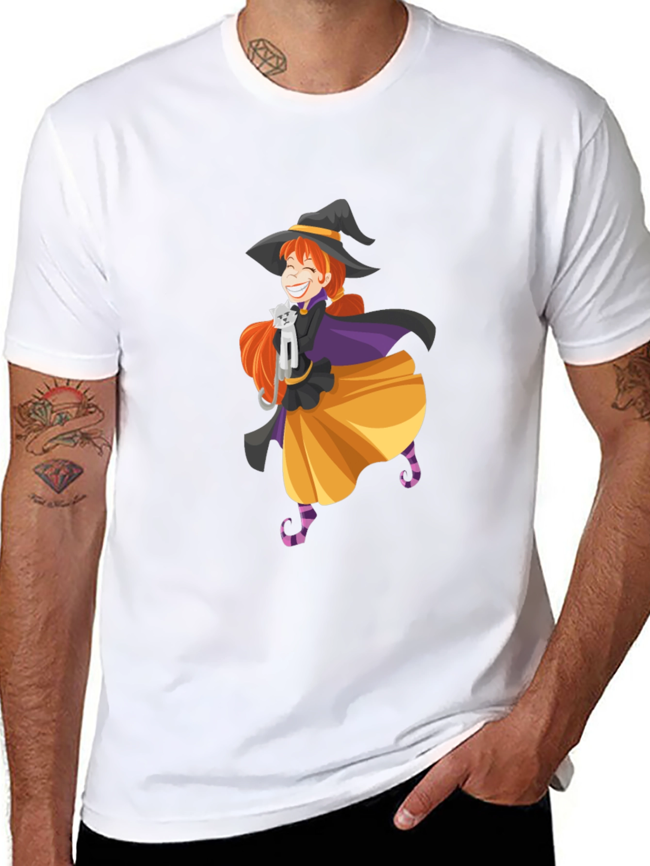 Whimsical Witch & Cat Graphic Tee