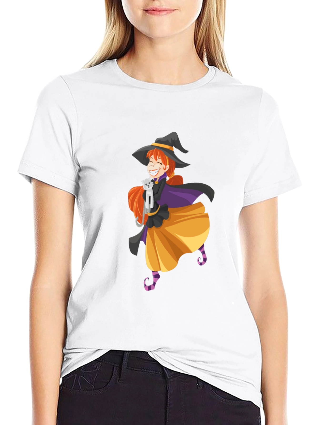 Whimsical Witch & Cat Graphic Tee