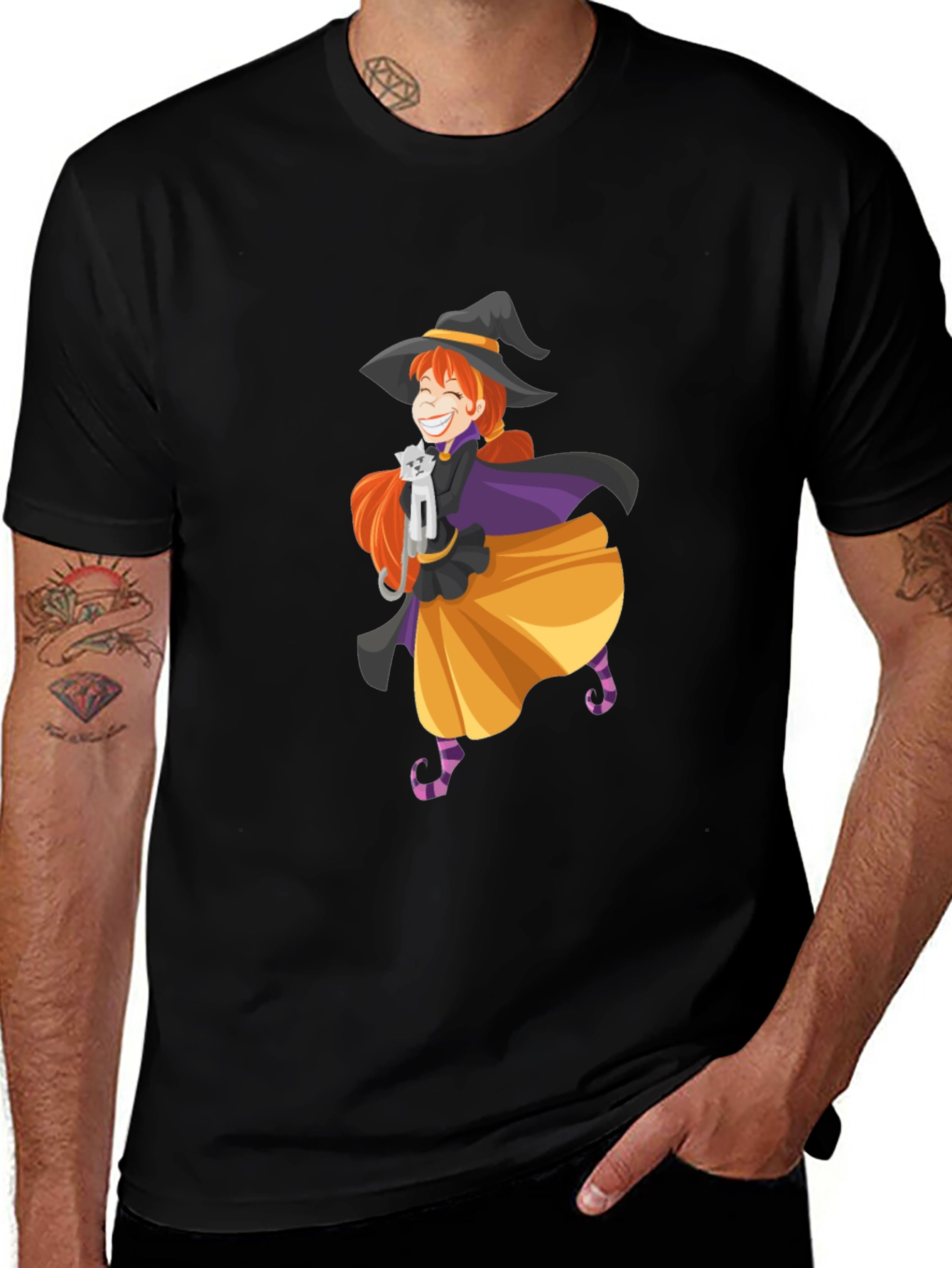 Whimsical Witch & Cat Graphic Tee