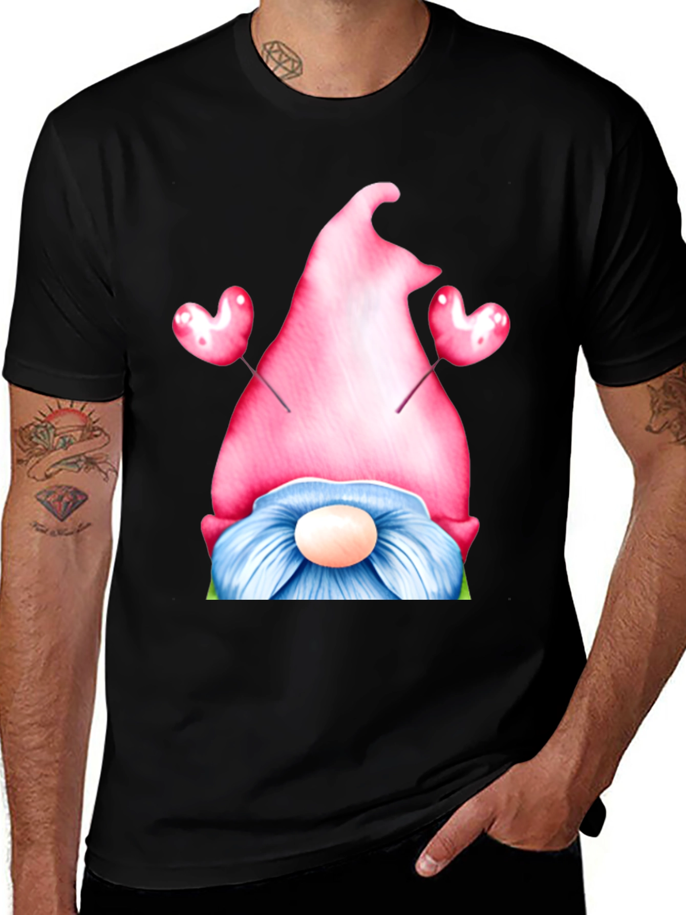 Valentine Gnome T-Shirt - Heart Balloons - Black