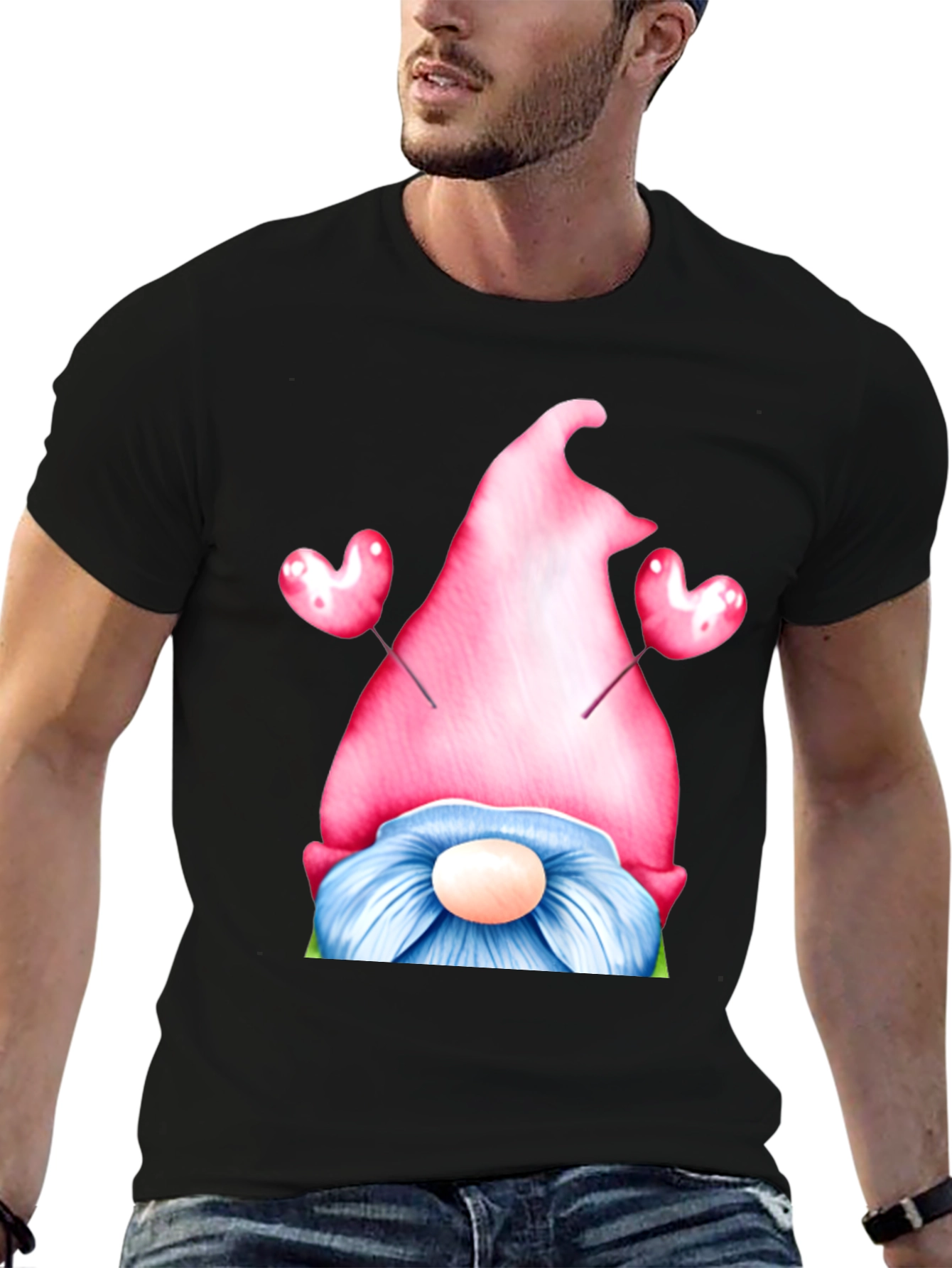 Valentine Gnome T-Shirt - Heart Balloons - Black