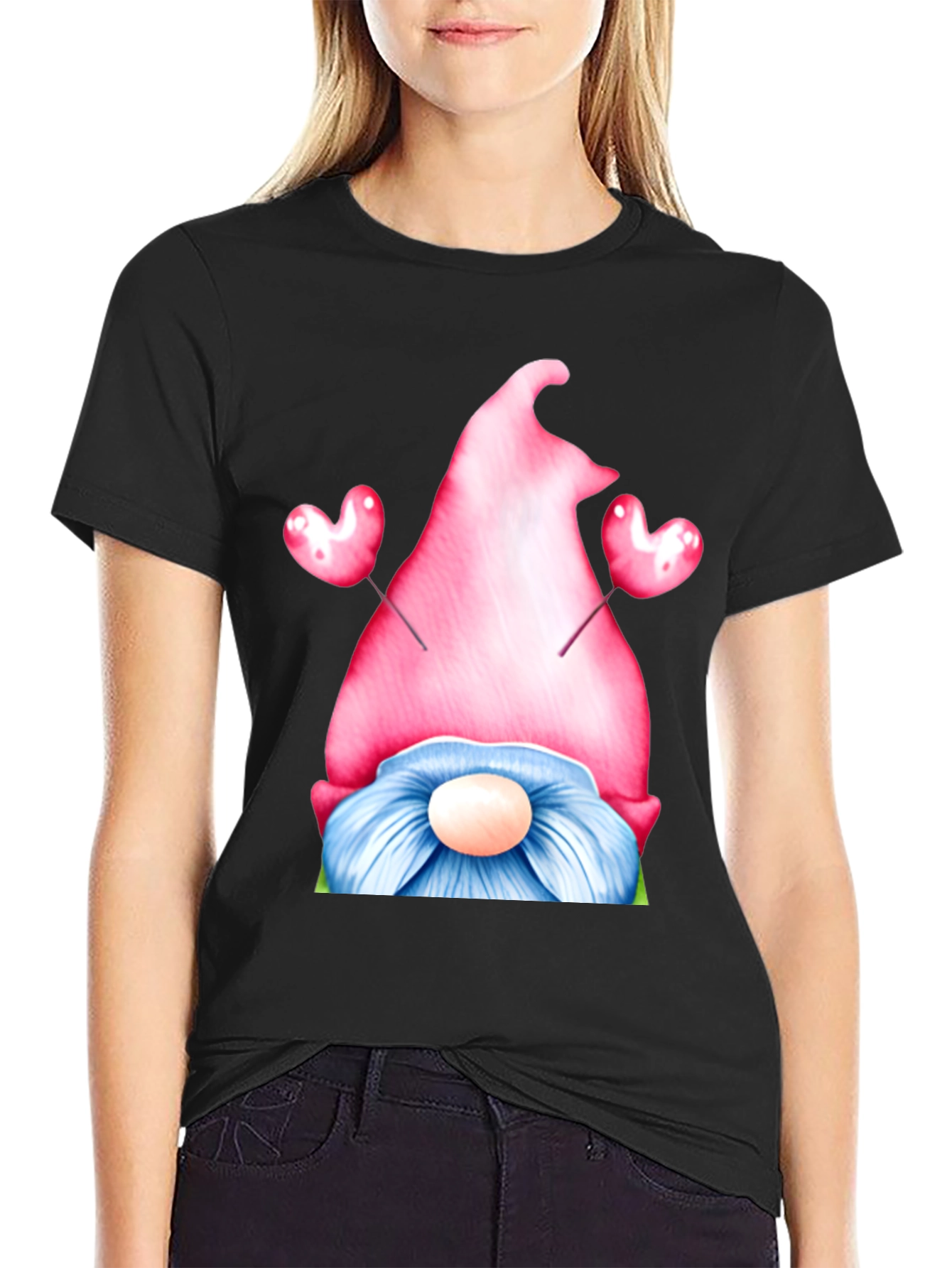 Valentine Gnome T-Shirt - Heart Balloons - Black