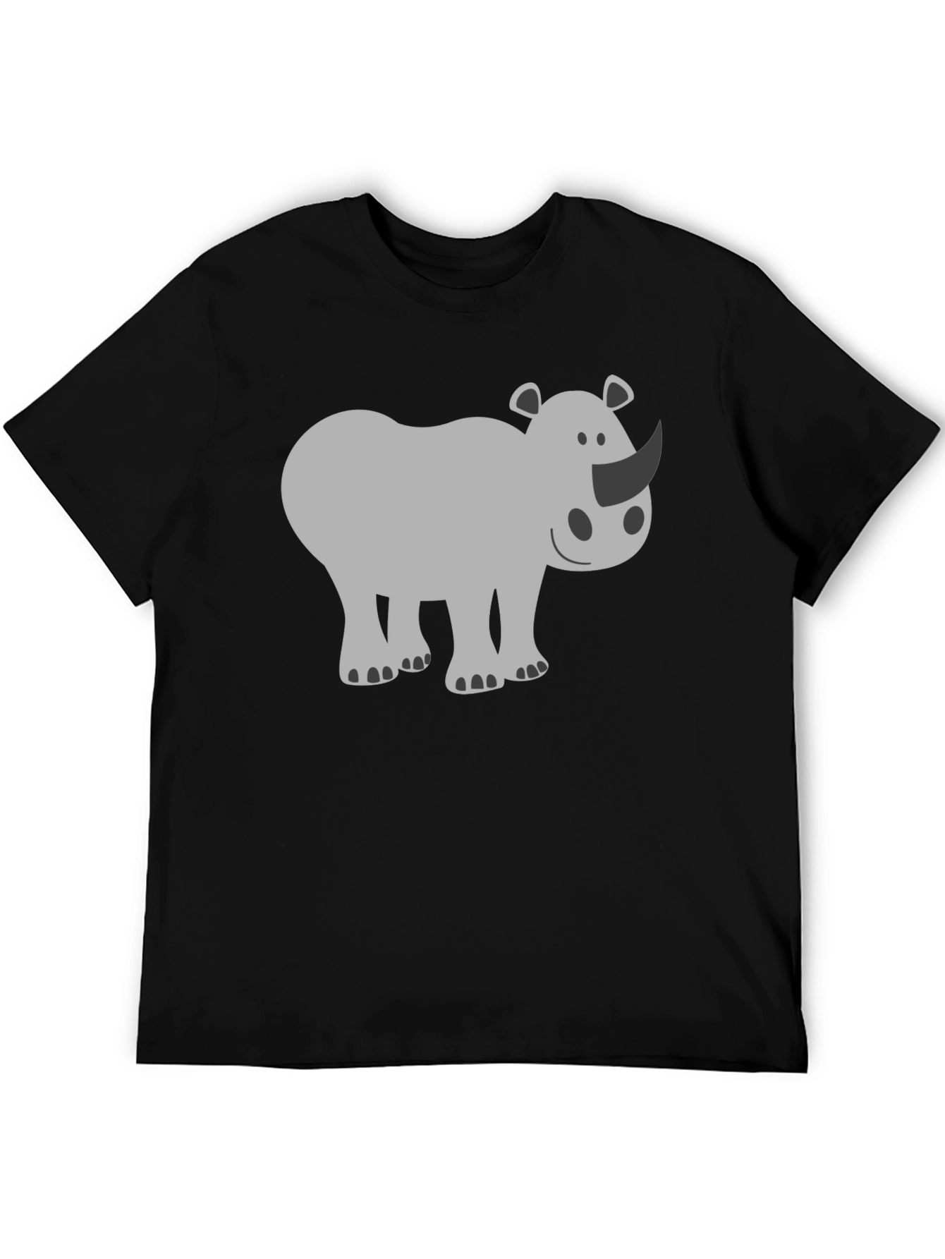 Cute Rhino Graphic Tee - Black Cotton T-Shirt