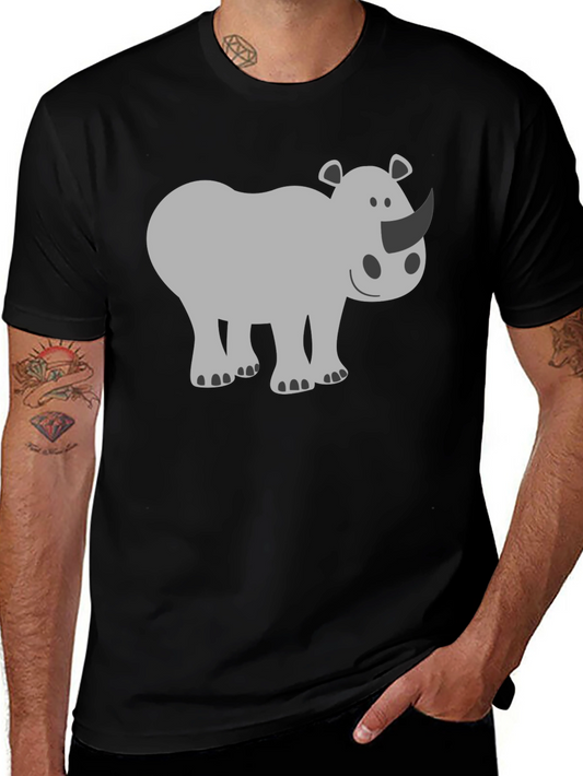 Cute Rhino Graphic Tee - Black Cotton T-Shirt