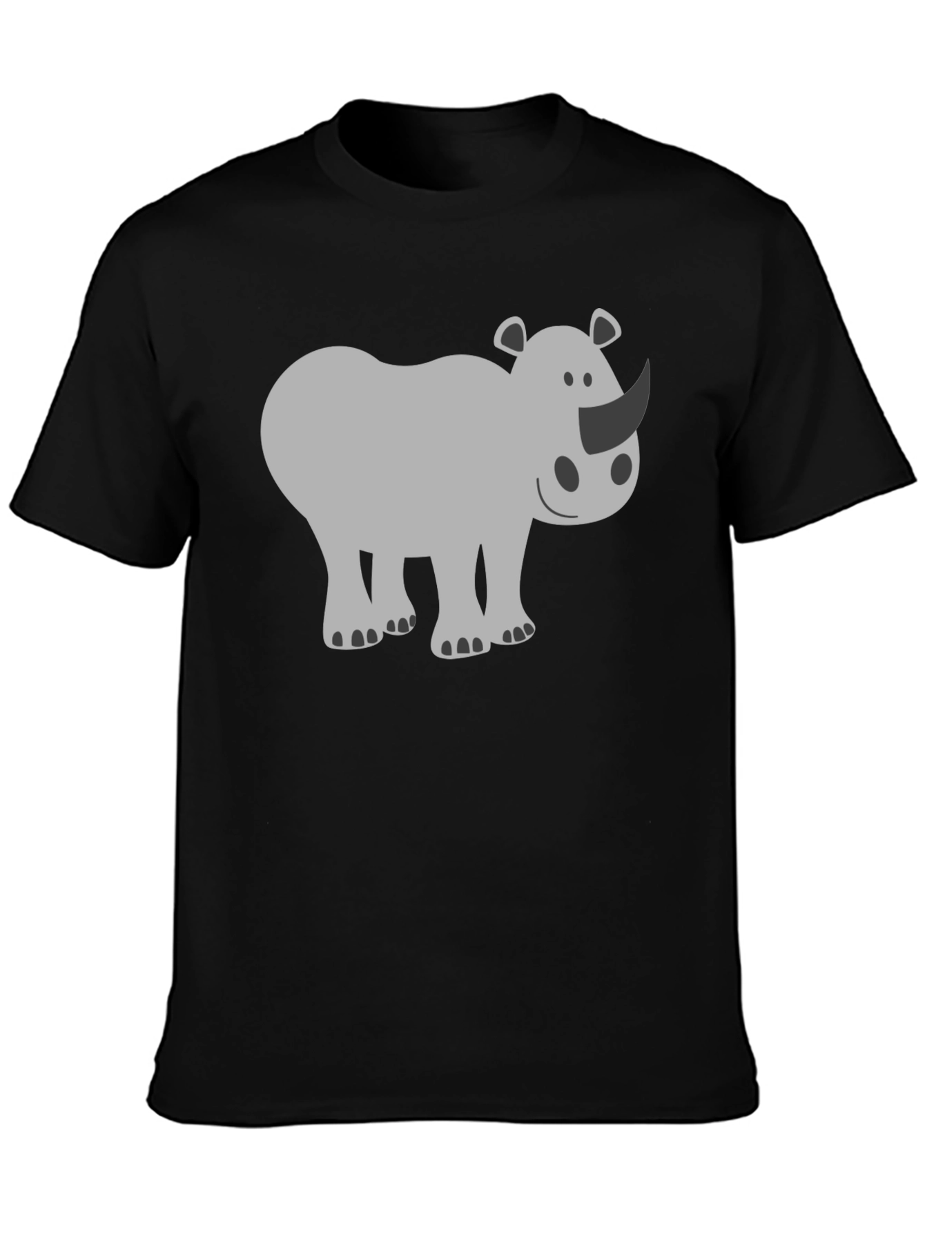 Cute Rhino Graphic Tee - Black Cotton T-Shirt