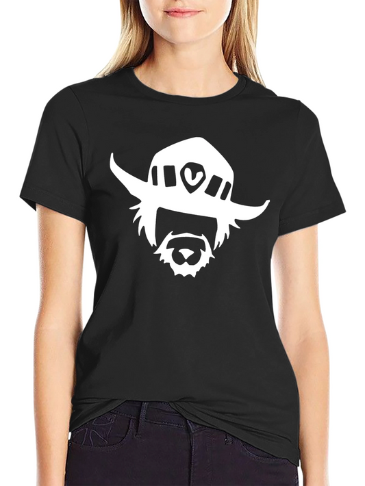Black T-Shirt with White Cartoon Face Graphic