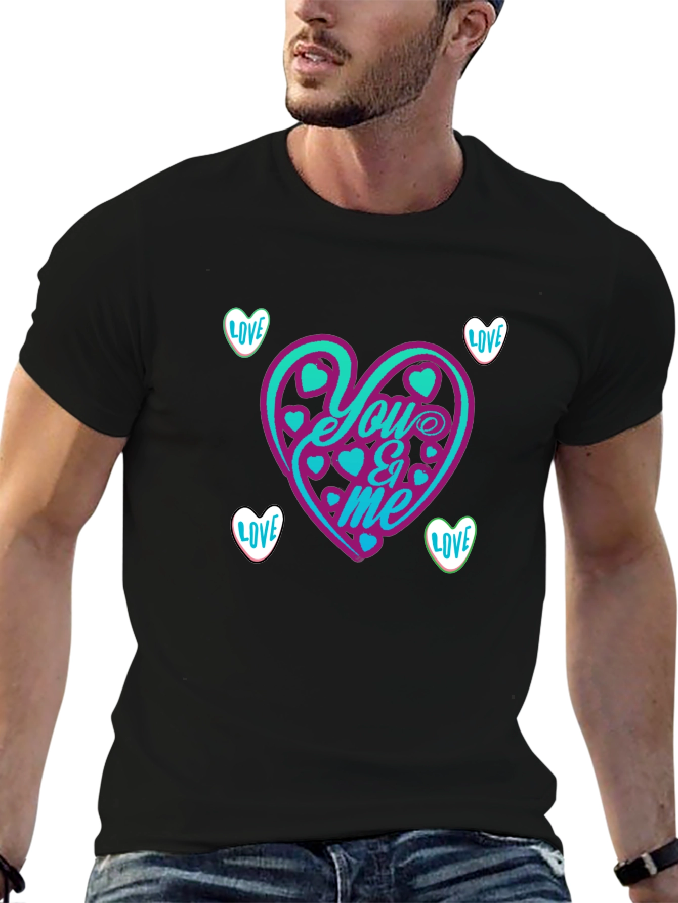 You & Me Heart Graphic Tee - Black