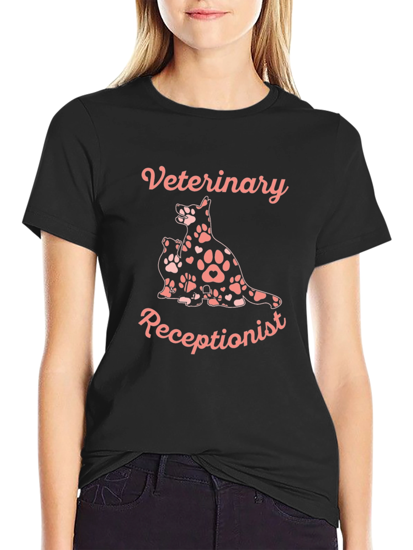 Veterinary Receptionist T-Shirt Cute Dog Paw Print