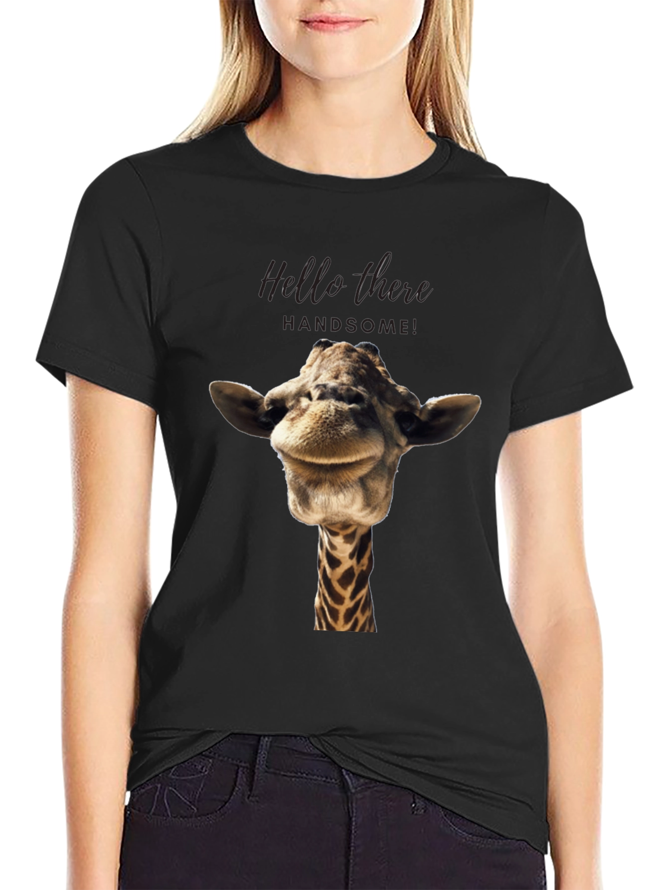 Giraffe Head Graphic Print Black T-Shirt