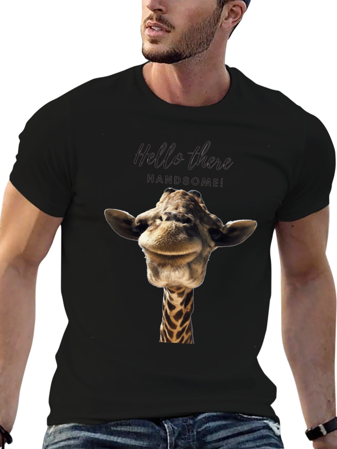 Giraffe Head Graphic Print Black T-Shirt